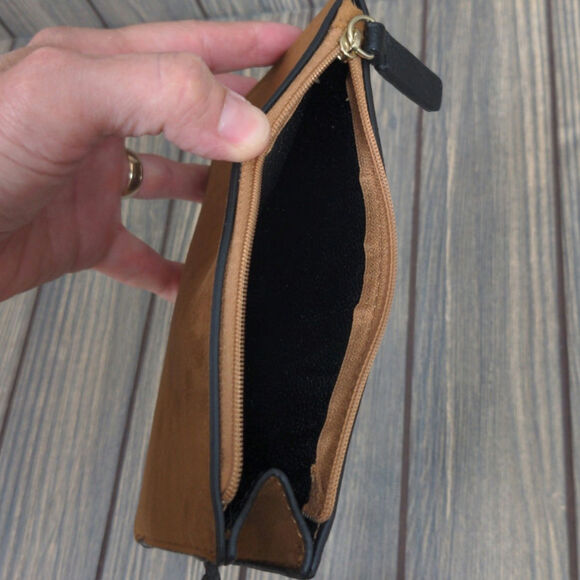 Calvin Klein CK Suede Fringe Crossbody Boho Purse Tote Bag Brown Wallet - Picture 7 of 10